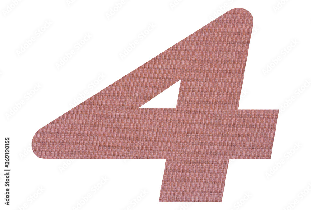 Obraz premium Number 4 with terracotta colored fabric texture on white background