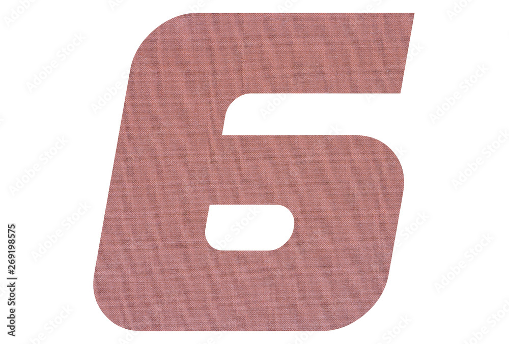 Number 6 with terracotta colored fabric texture on white background Number 6 with terracotta colored fabric texture on white background