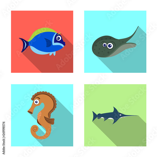 Vector design of sea and animal icon. Collection of sea and marine vector icon for stock.