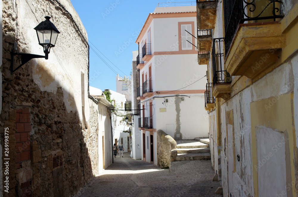 On the street of the old town of Eivissa. Ibiza Island.Spain.