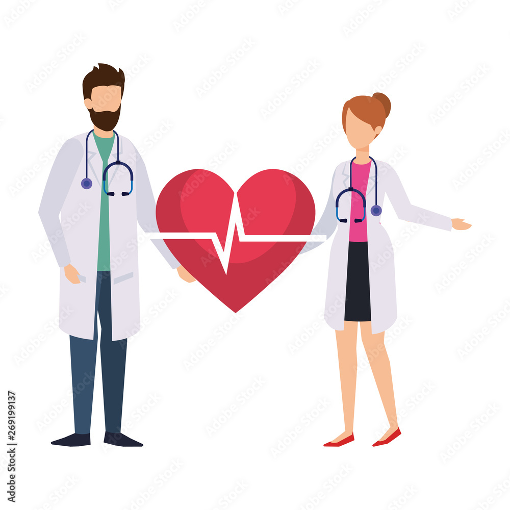 couple of professionals doctors with heart cardio couple of professionals doctors with heart cardio