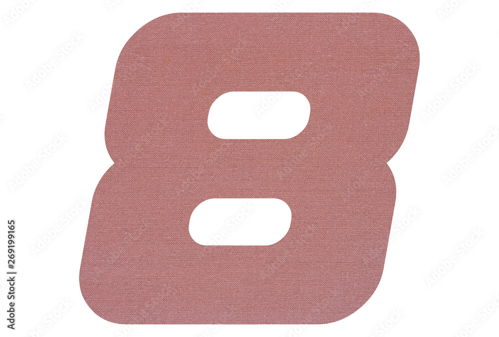 Number 8 with terracotta colored fabric texture on white background Number 8 with terracotta colored fabric texture on white background