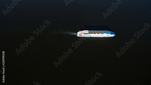 Large transport ship sailing on the river, top view © sergeytay
