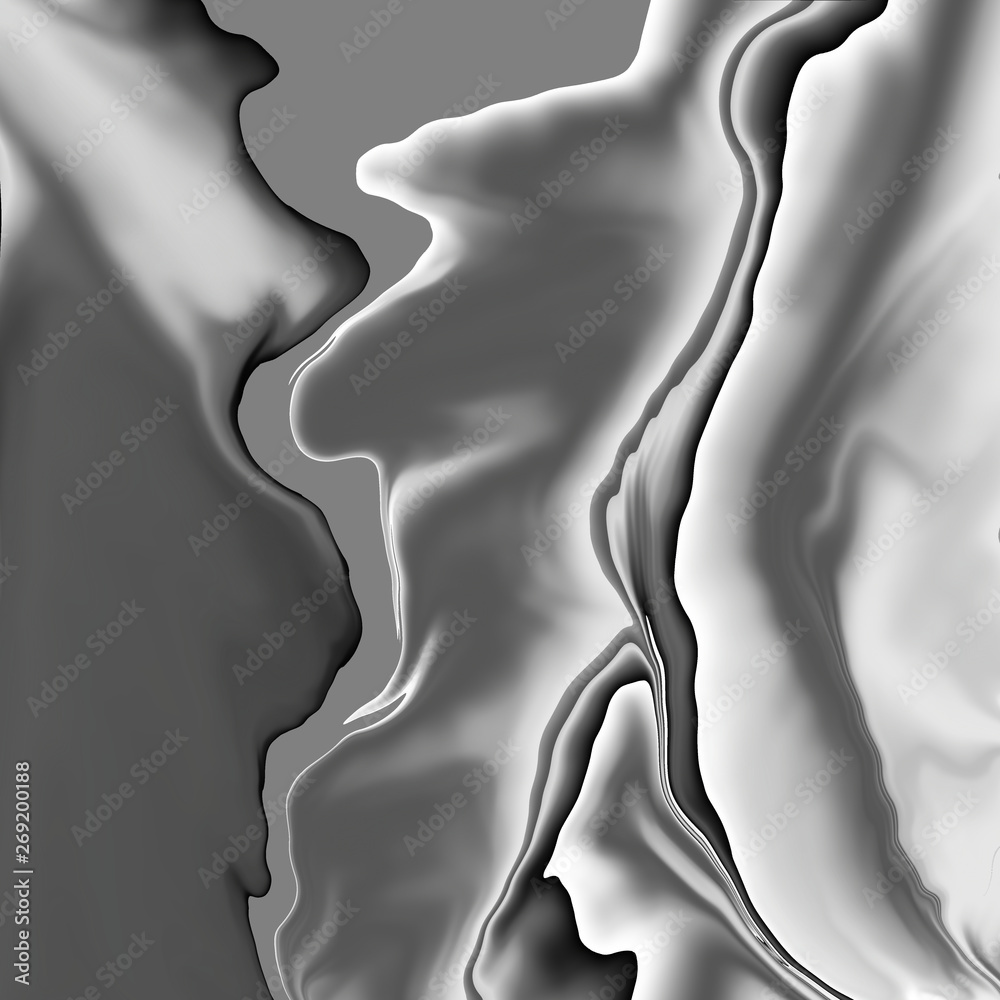 Liquid chrome abstract silver wavy surface. Silver metal for background or  texture. Stock Illustration