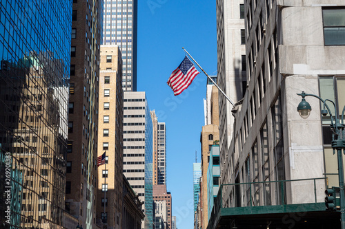American flag on a pole in Manhattan, New York City.