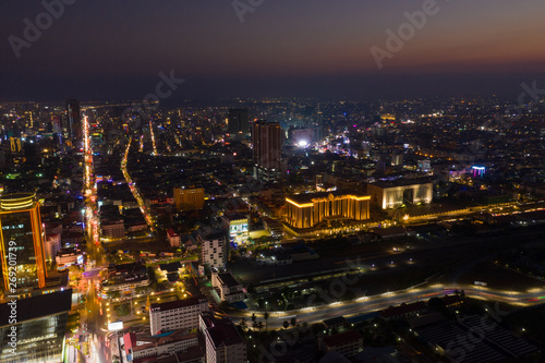 Landscape Phnompenh city from drone on the night © Nhut