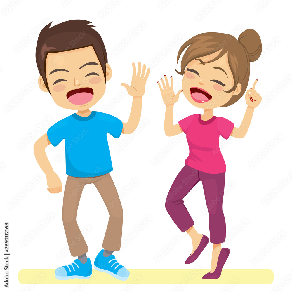 Cute lovely street hip-hop dancers couple having fun dancing Cute lovely street hip-hop dancers couple having fun dancing