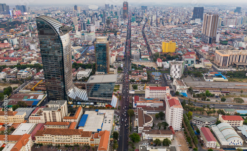 aerial view of city Phnom Penh from drone
