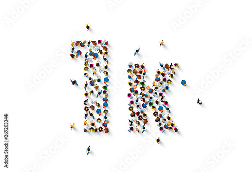 people letter 1k sign, white background. Vector