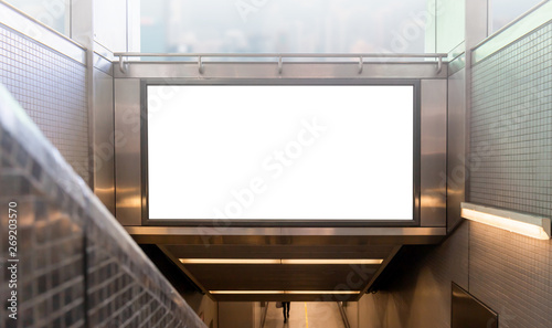 Mockup image of Blank billboard white screen posters and led in the subway station for advertising photo