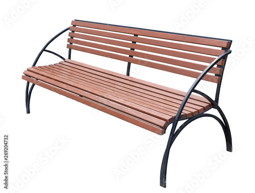 Obraz na płótnie simple bench of metal parts and wooden bars painted with brown paint w salonie