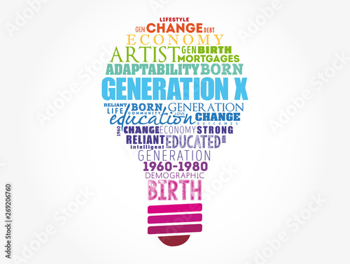 Generation X light bulb Word Cloud collage, concept background