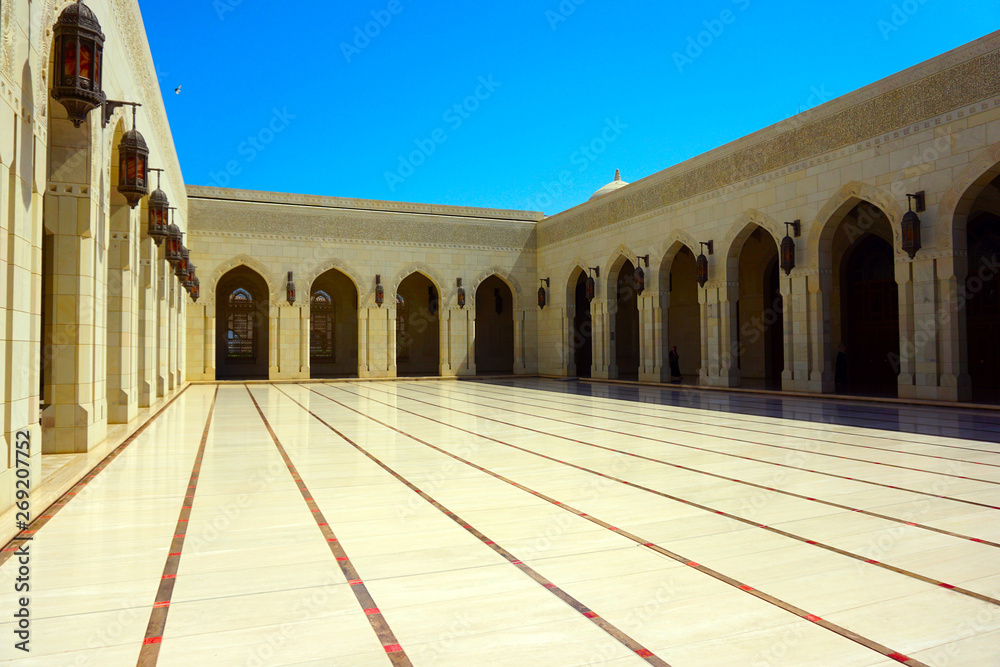 Courtyard of Sultan Qaboos Mosque in Muscat