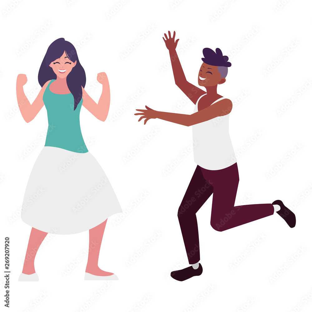 interracial young couple celebrating characters interracial young couple celebrating characters