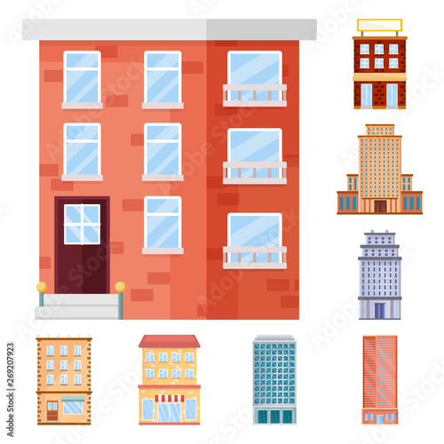 Isolated object of facade and building icon. Collection of facade and exterior stock vector illustration.