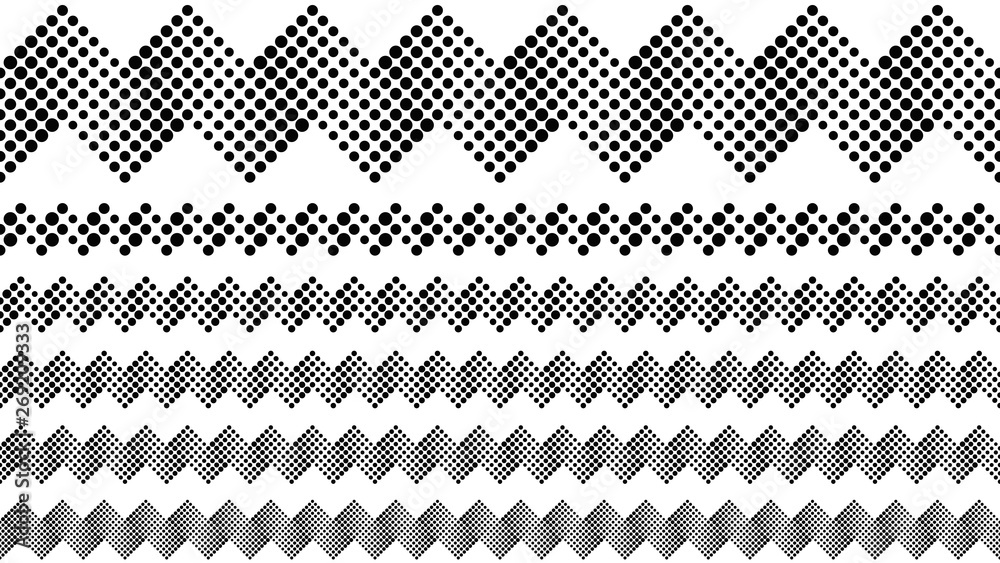 Geometric repeating dotted pattern page separator set - abstract vector graphic design elements from dots