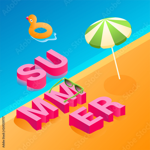 Isometric summer concept. Modern colorful isometric vector illustration