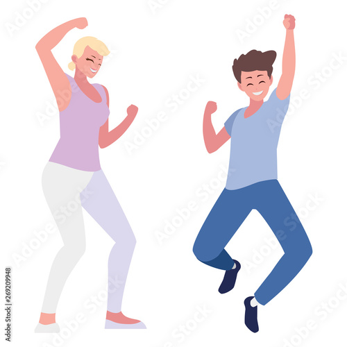 happy young couple celebrating characters