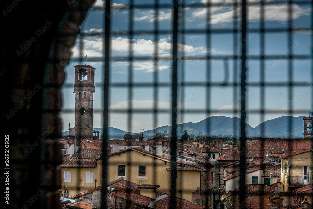 Aerial cityscape of Lucca, Tuscany