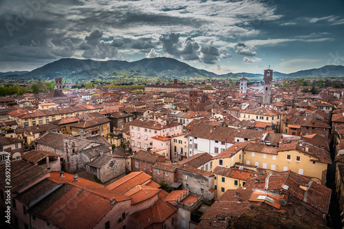 Aerial cityscape of Lucca, Tuscany