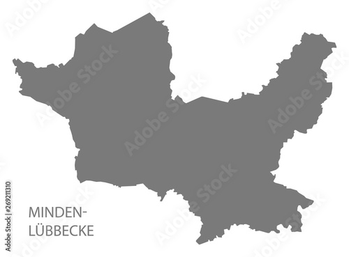 Minden-Luebbecke grey county map of North Rhine-Westphalia DE