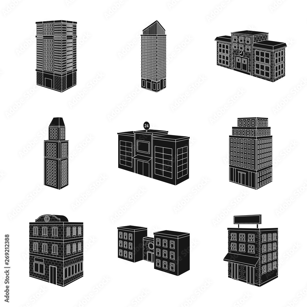 Vector illustration of architecture and estate sign. Collection of architecture and build stock vector illustration.