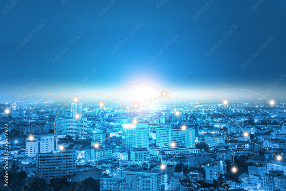 Naklejka premium Technology city Network communication network the system