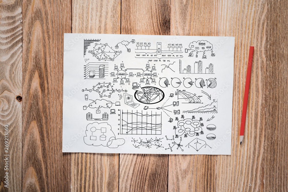 Naklejka premium Data centre engineering pencil hand drawn