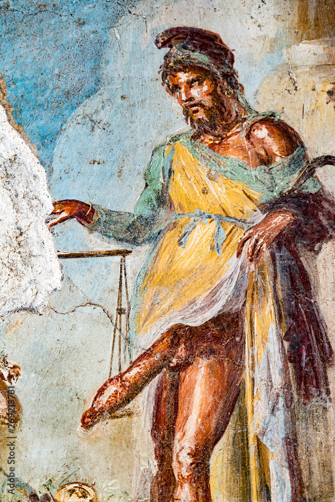 Ancient Fresco of the Roman divinity Priapus Pompeii