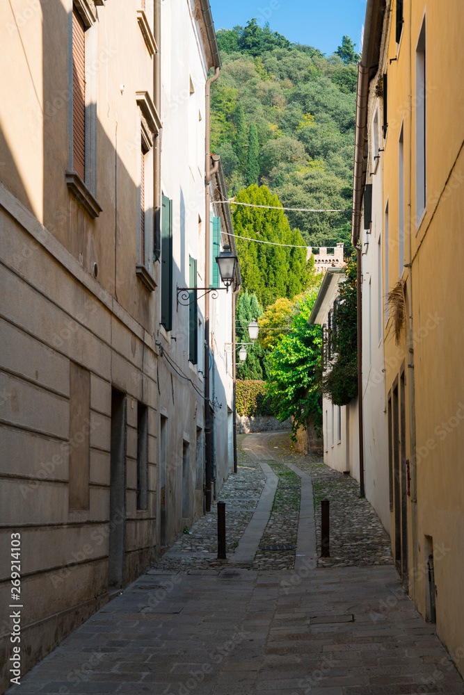 narrow street in Monselice, Italy
