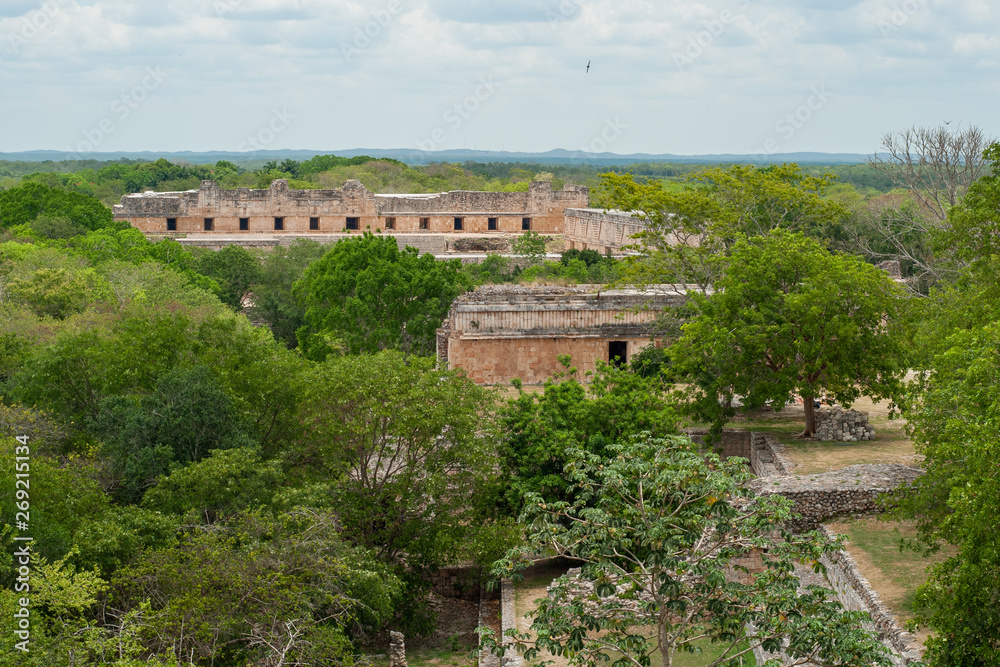 Archaeological area of Uxmal, in the Mexican peninsula of Yucatan, viewed from above