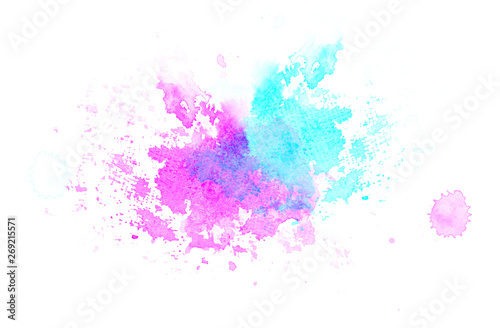Blue violet watercolor blot background, raster illustration