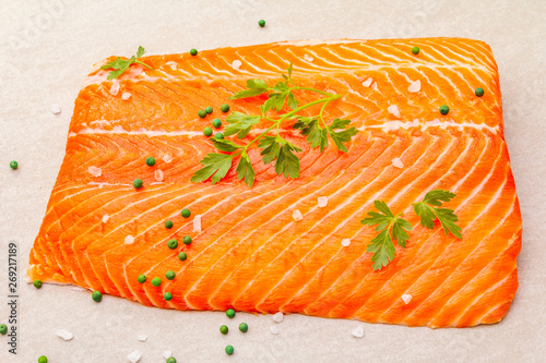 Raw trout fillet (salmon).