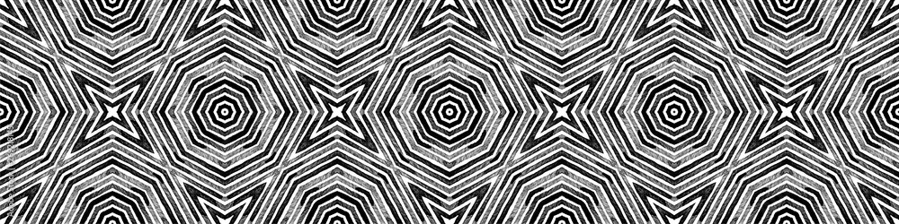 Dark black and white Seamless Border Scroll. Geometric Watercolor Frame. Alive Seamless Pattern. Medallion Repeated Tile. Unique Chevron Ribbon Ornament.