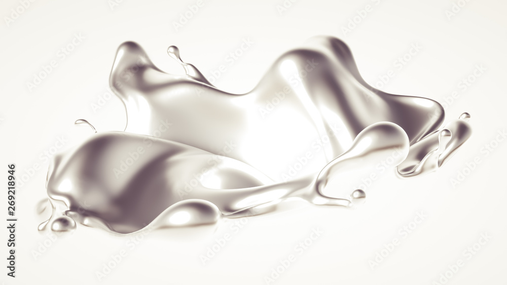 Silver splash. 3d illustration, 3d rendering.