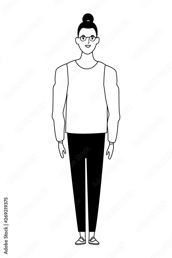 woman avatar cartoon character in black and white vector illustration