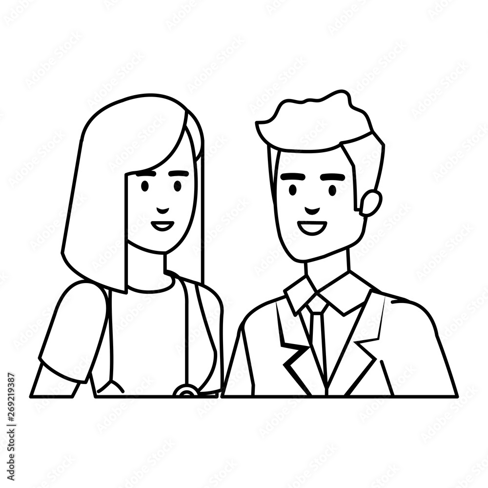 couple of professionals doctors avatars characters couple of professionals doctors avatars characters