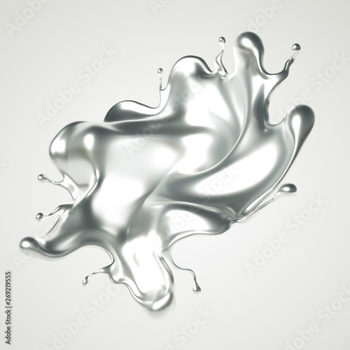 Silver splash. 3d illustration, 3d rendering.