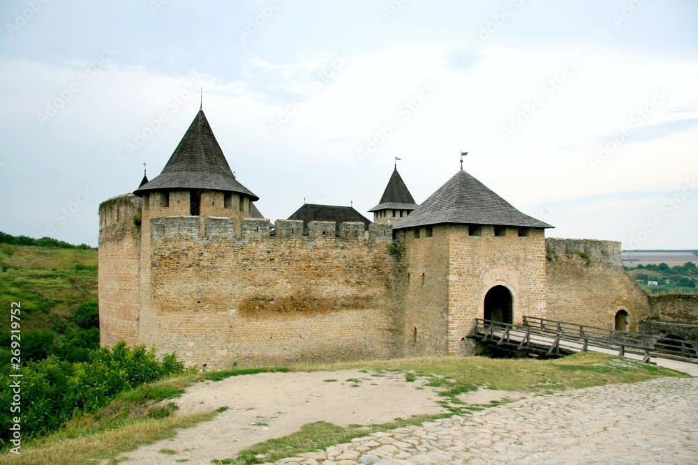 hotin, fortress, ukraine, castle, architecture, landscape, building, old, history, tower, grass, ancient, stone, medieval, nature, hill, green