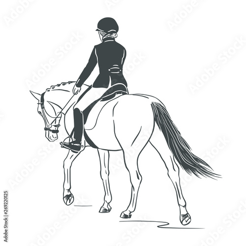 Teen girl on pony go far away