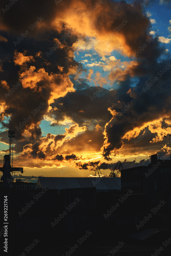 Beautiful sunset with fiery clouds