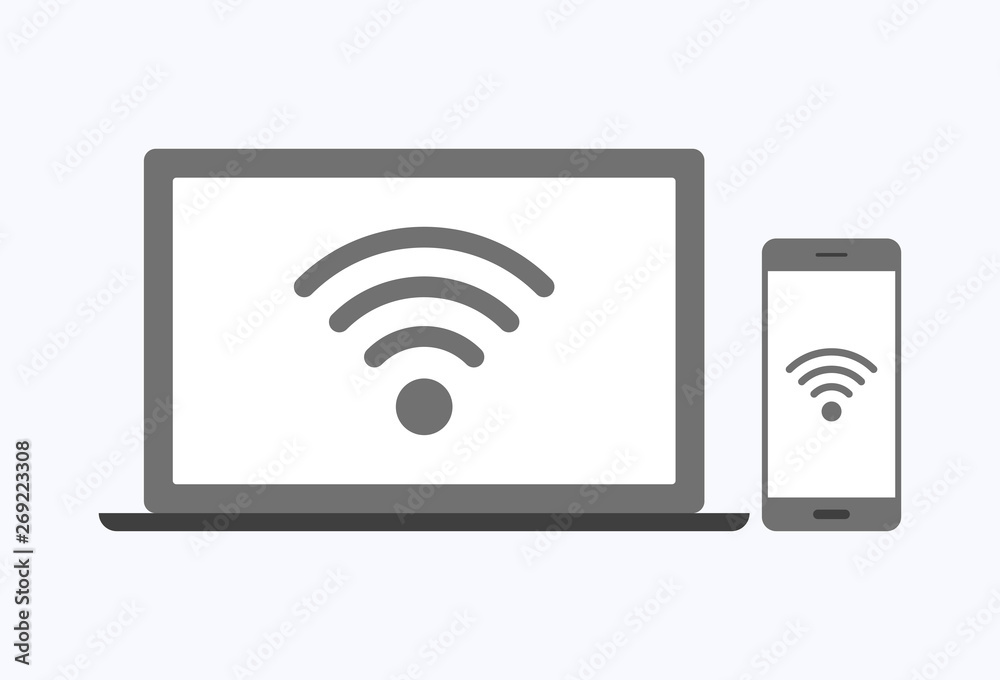 Wifi technology icon with smartphone and laptop on white background Wifi technology icon with smartphone and laptop on white background