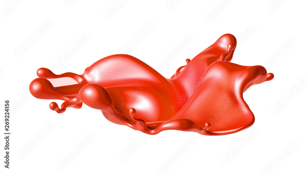Beautiful red paint splash. 3d illustration, 3d rendering.