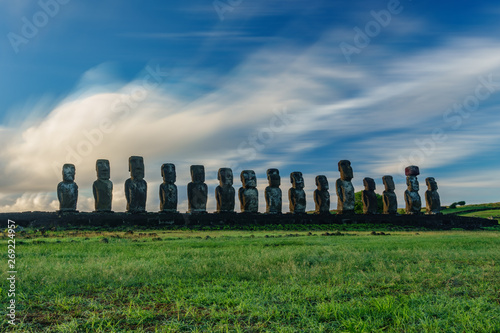 Sunrise and Moai statues of Ahu Tongariki on Easter Island