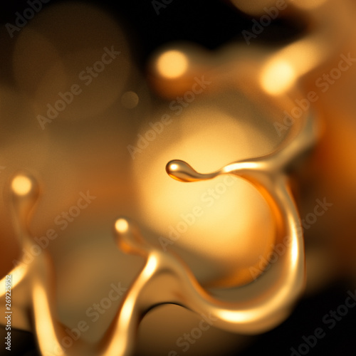 Elegant, luxury splash of gold liquid. 3d illustration, 3d rendering.