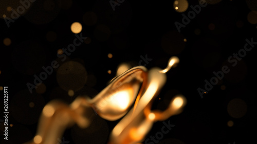 Elegant, luxury splash of gold liquid. 3d illustration, 3d rendering.