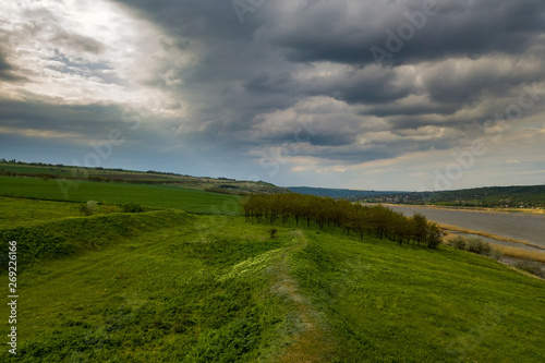 Flight over cultivating field in the spring. Moldova Republic of.