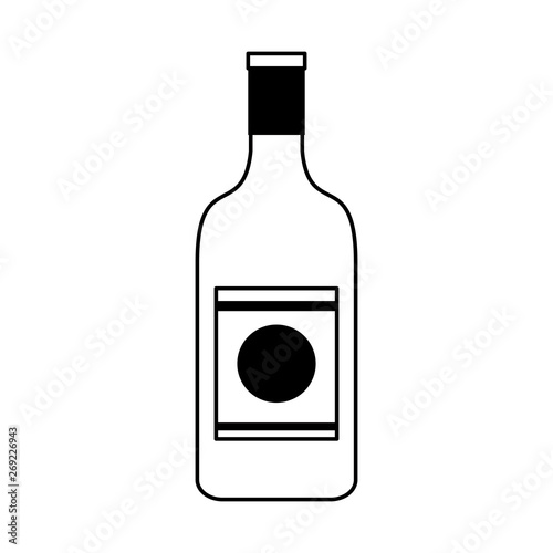 Alcohol drink glass bottle with label in black and white