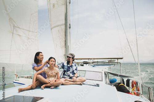 family traveling on a holiday with yacht