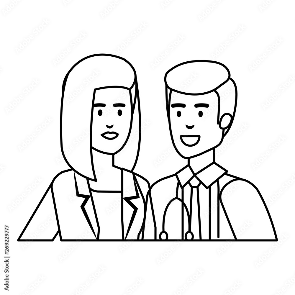 couple of professionals doctors avatars characters couple of professionals doctors avatars characters
